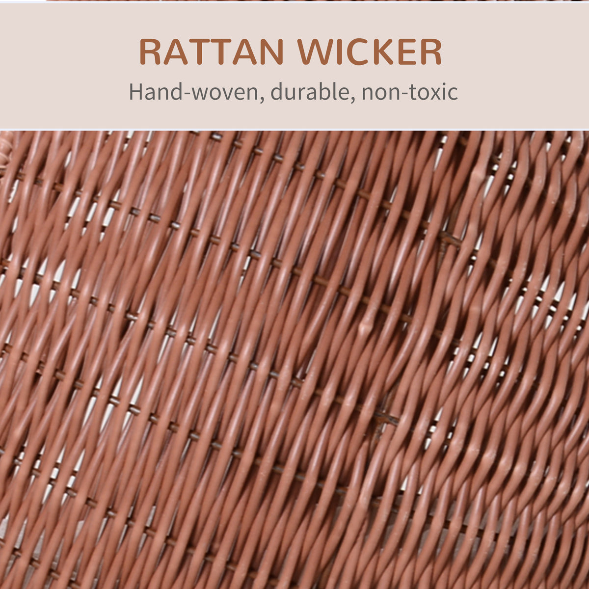 Close-up of the hand-woven brown rattan wicker on the egg-chair cat bed