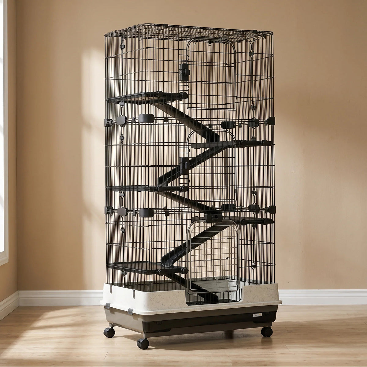 Six-tier rolling wire small animal cage with ramps in a living room - wrenwood hero