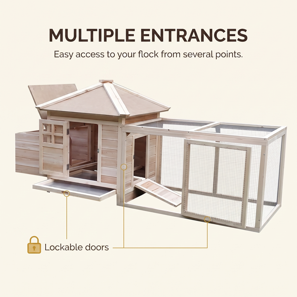 Multiple entrances with lockable doors for easy access