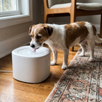 Pet using the fountain in a real home