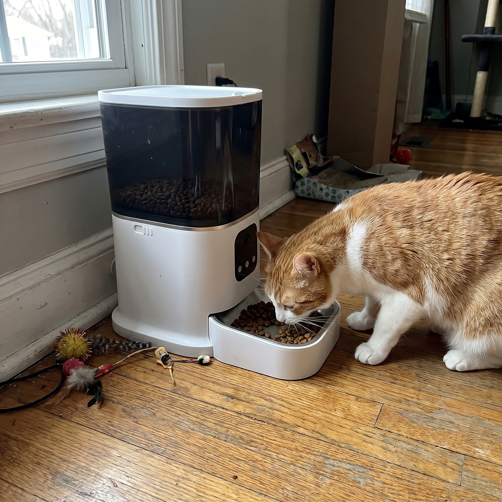 Pet using the product in a real home