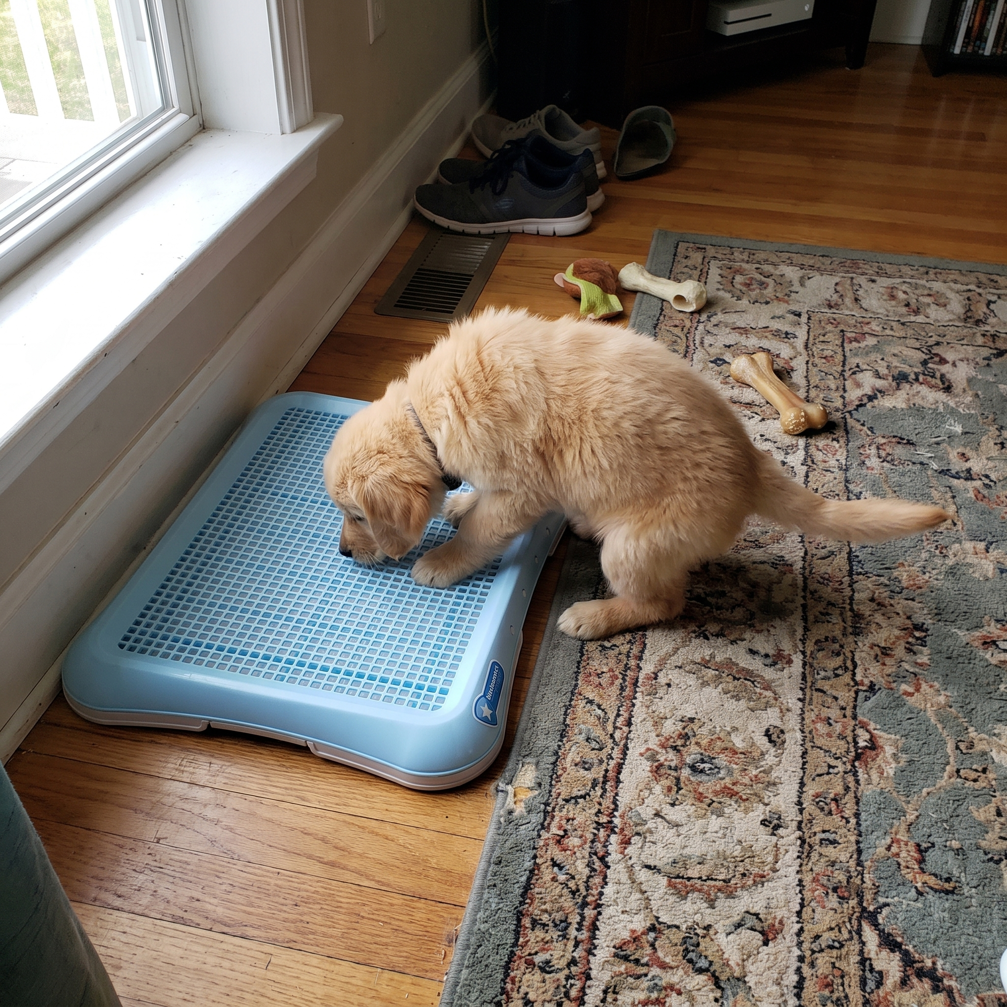 Pet using the product in a real home