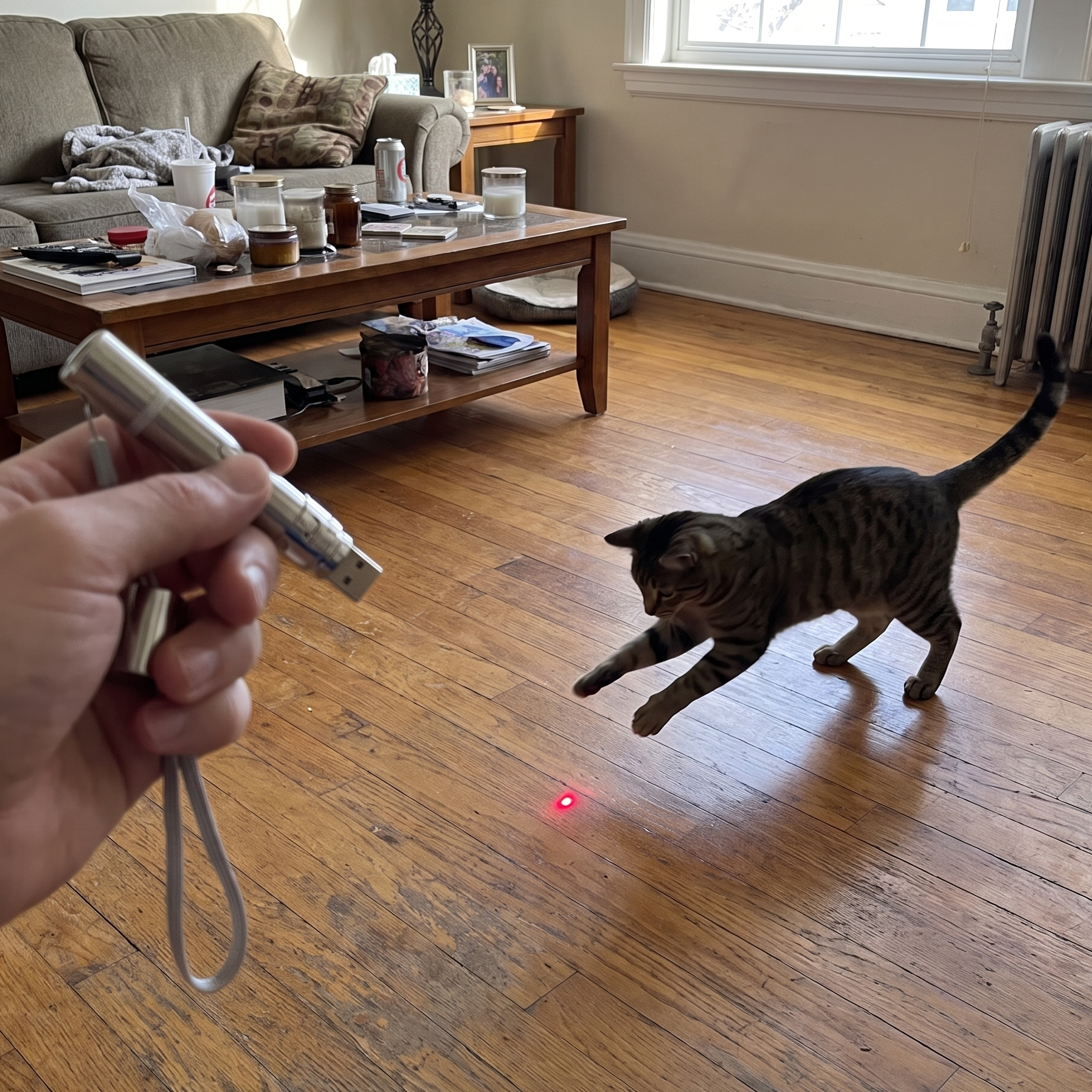 Pet using the product in a real home