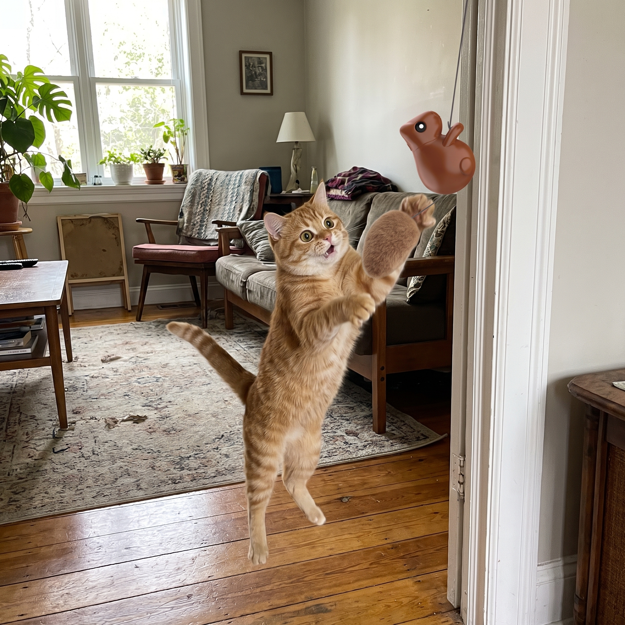 Pet using the product in a real home