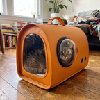 Pet using the product in a real home