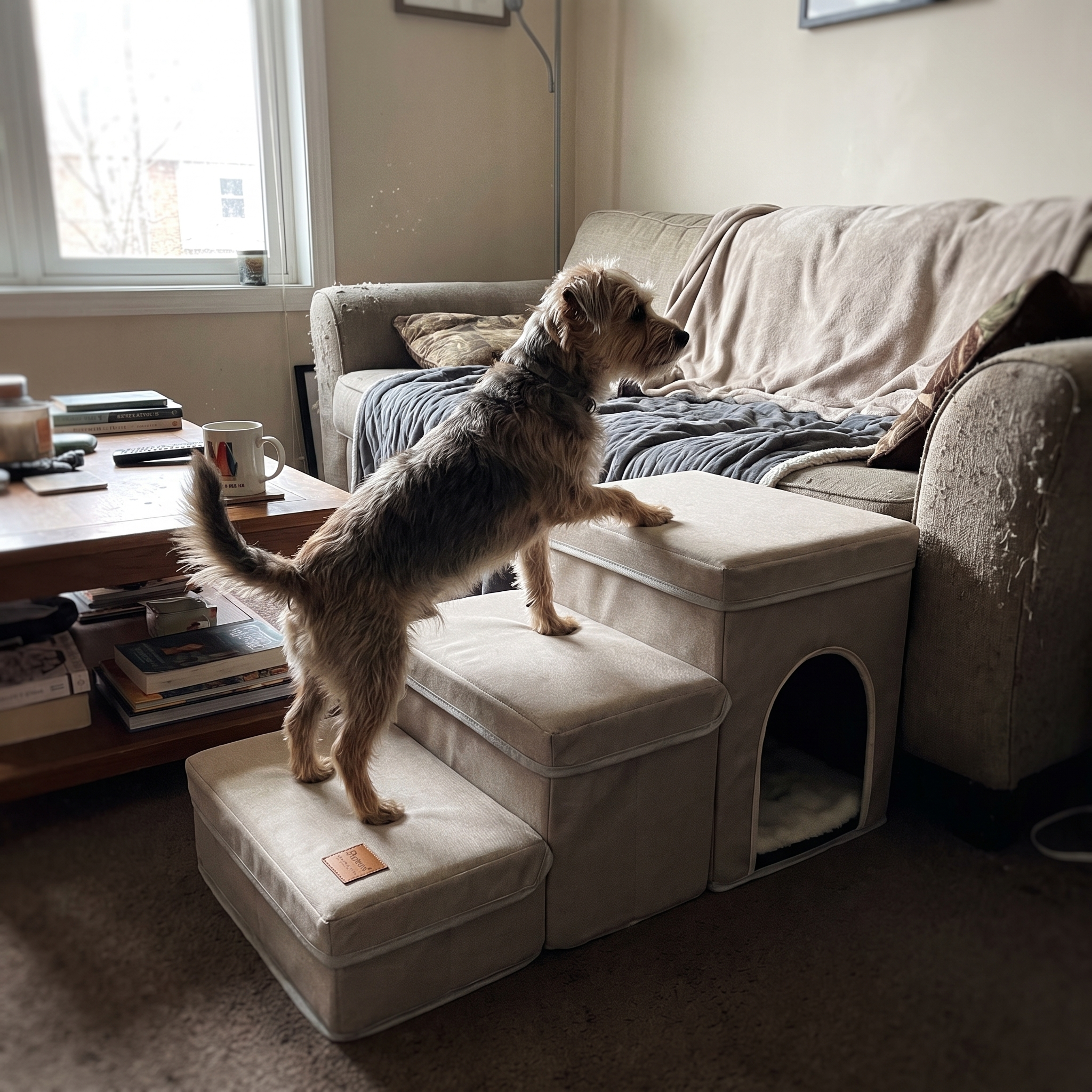 Pet using the product in a real home