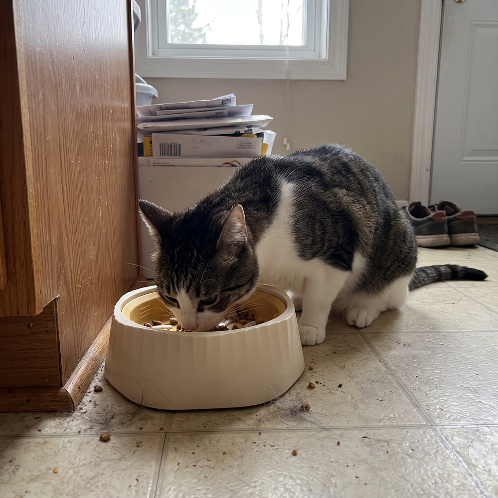 Pet using the product in a real home