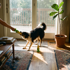 Border collie playing with the corn chew toy in a sunroom - lifestyle v2