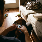 Hands trimming a dachshund's nails with the LED clippers on the sofa - lifestyle v2