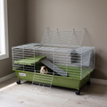 Rolling multi-tier rabbit and guinea pig cage with ramp in a living room - wrenwood hero