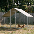 Walk-in galvanized metal chicken run enclosure in a backyard - wrenwood hero