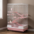 Four level pink rolling wire small animal cage with ramps in a living room - wrenwood hero