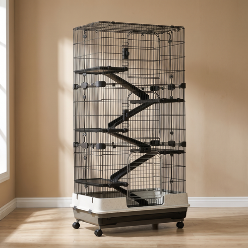 Six-tier rolling wire small animal cage with ramps in a living room - wrenwood hero