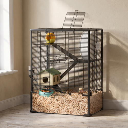 Four-tier glass-base hamster cage in a home office - wrenwood hero