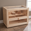 Two-level fir-wood hamster habitat with ladder and shelf in a living room - wrenwood hero