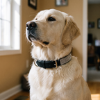 Golden retriever wearing the black rhinestone crystal dog collar - wrenwood hero
