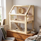 Three-tier wooden hamster cage on a bedroom dresser - wrenwood hero v2