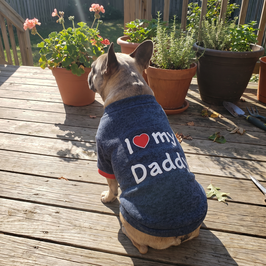 Dog in the navy I-love-my-Daddy fleece sweatshirt - wrenwood ugc lifestyle v2