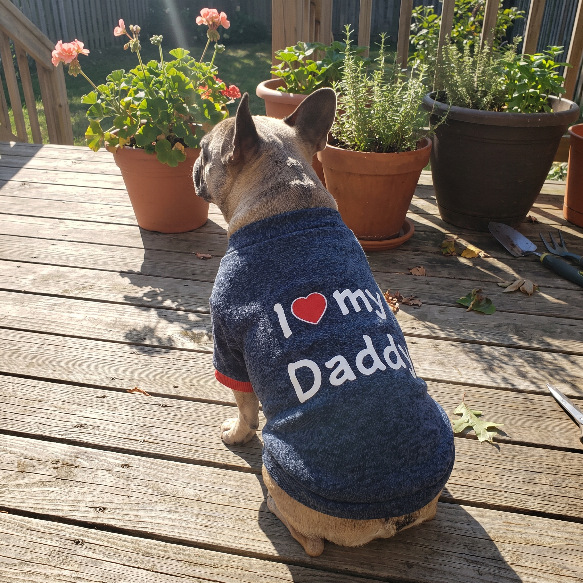 Dog in the navy I-love-my-Daddy fleece sweatshirt - wrenwood ugc lifestyle v2
