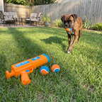 Boxer bringing a tennis ball back to the launcher in a backyard - wrenwood ugc lifestyle v2