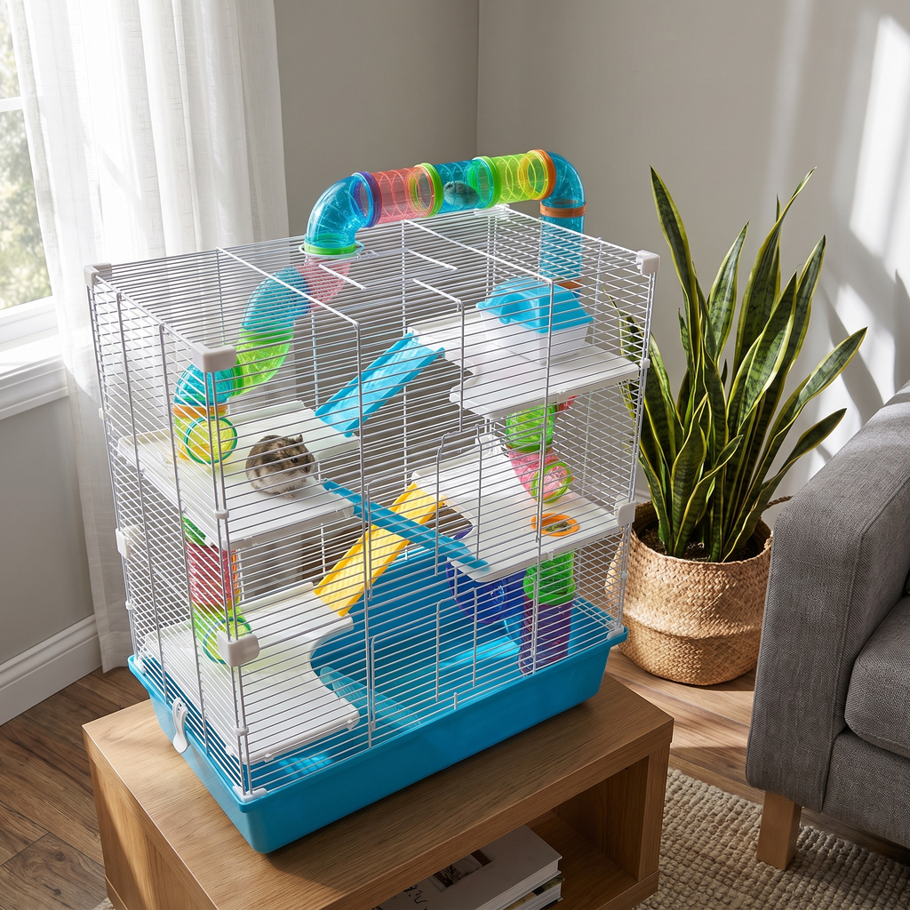Oversized hamster cage with tubes in a living room corner - wrenwood ugc lifestyle v2