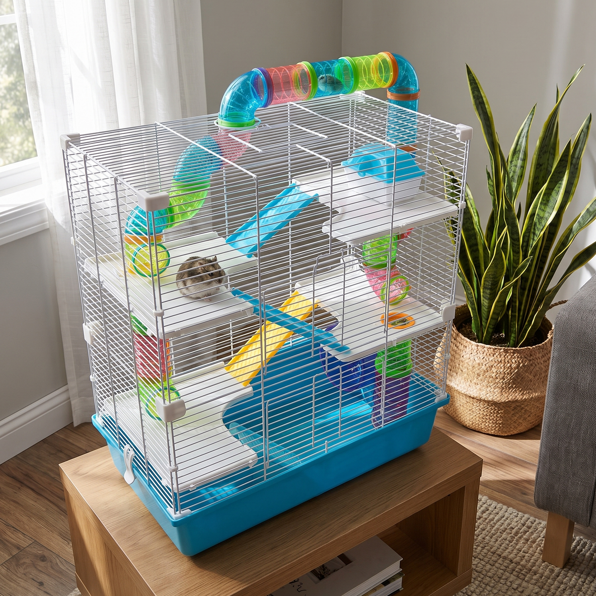 Oversized hamster cage with tubes in a living room corner - wrenwood ugc lifestyle v2