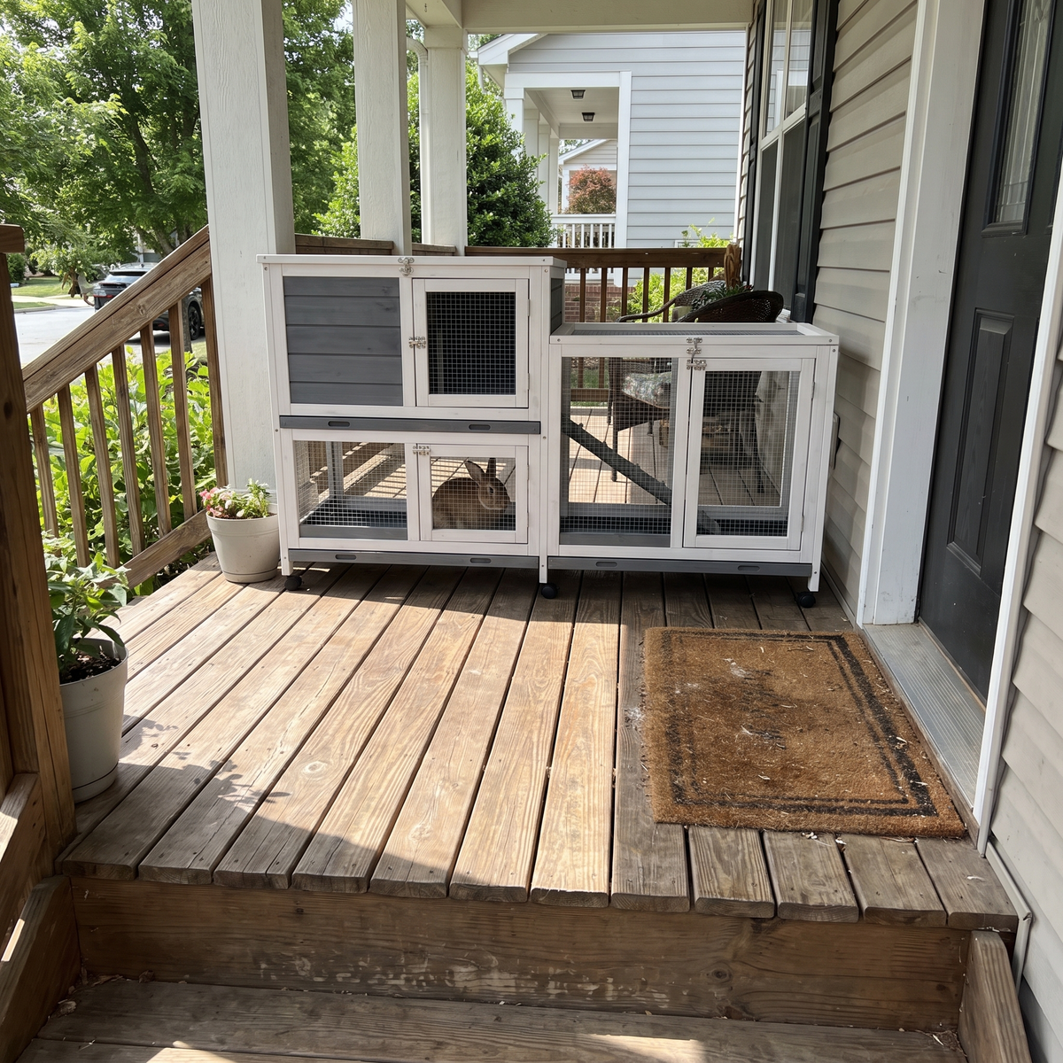 Rabbit hutch with ramp on a covered front porch - wrenwood ugc lifestyle v2