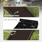 Three close-up panels label the ramp's frosted surface, foot pads and guardrails.