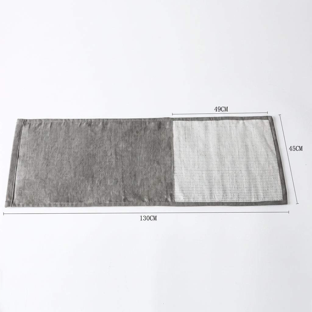 Grey rectangular mat lies flat on a white background with dimension measurements labelled.