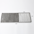 Grey rectangular mat lies flat on a white background with dimension measurements labelled.