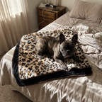 French bulldog on the leopard print plush pet mat at the foot of the bed - wrenwood ugc lifestyle v2