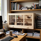 Hamster on an upper shelf of the wooden habitat on a home-office desk - wrenwood ugc lifestyle v4
