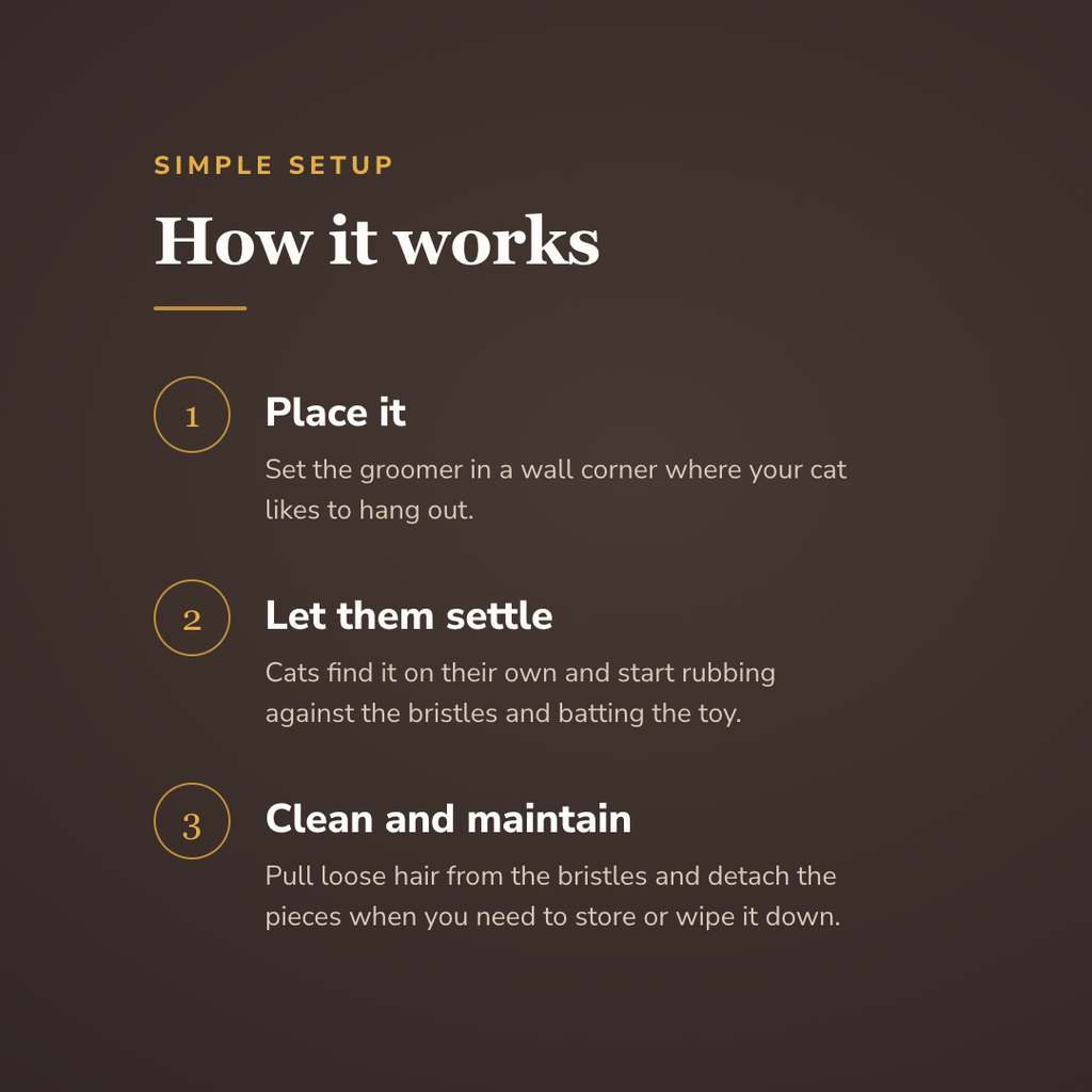 How the cat self-groomer brush works in three steps - wrenwood howitworks