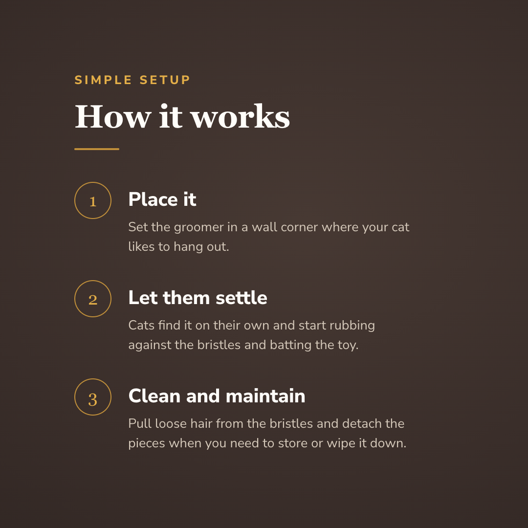 How the cat self-groomer brush works in three steps - wrenwood howitworks