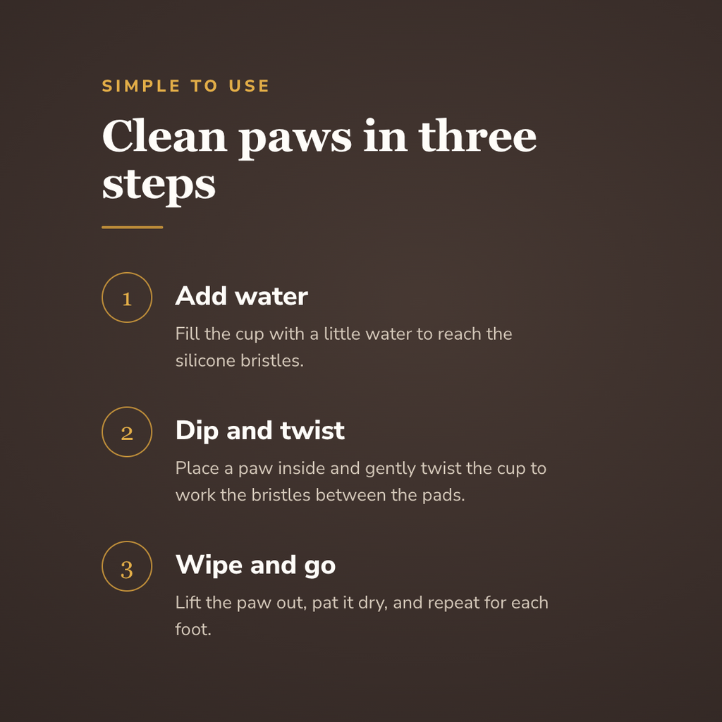 How the dog paw cleaner cup works in three steps - wrenwood howitworks
