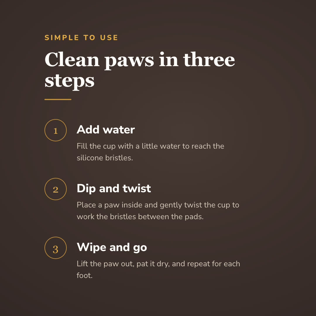 How the dog paw cleaner cup works in three steps - wrenwood howitworks