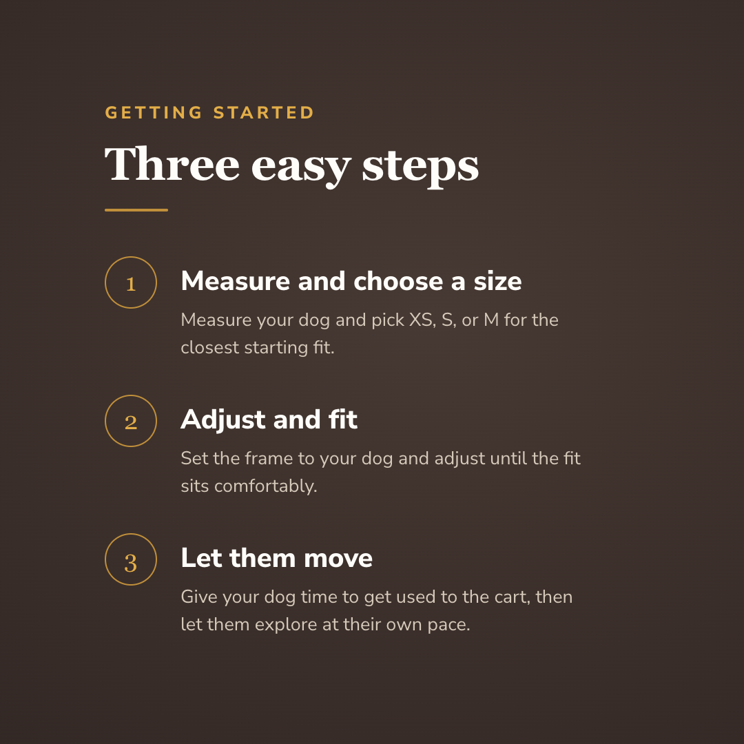 How the adjustable dog wheelchair works in three steps - wrenwood howitworks