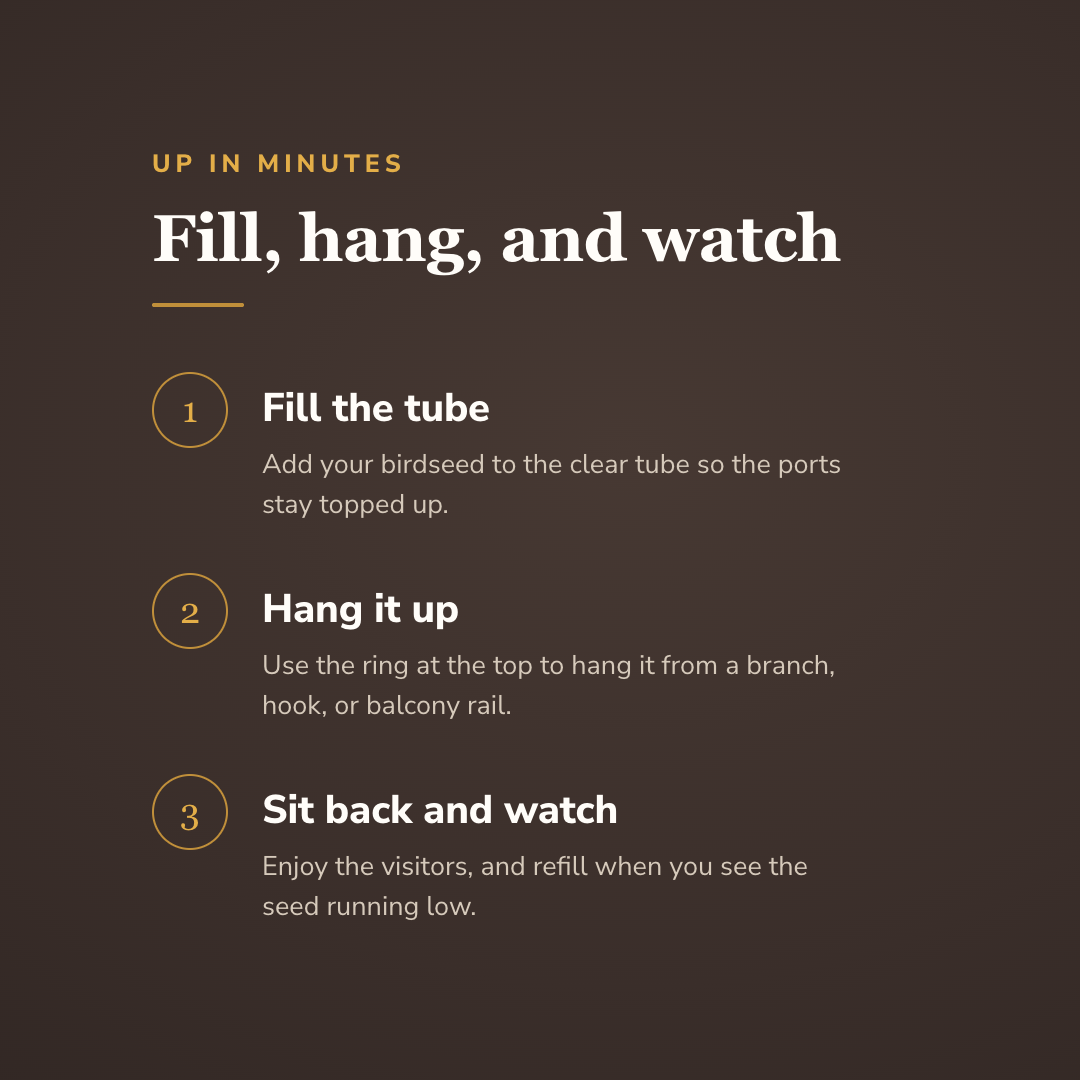 How the hanging bird feeder works in three steps - wrenwood howitworks