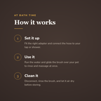 How the pet bath shower brush works in three steps - wrenwood howitworks