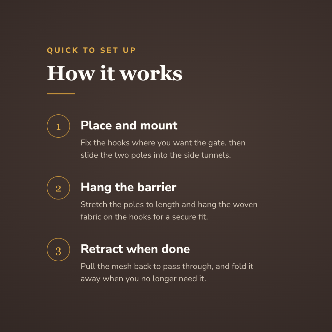 Place and mount, hang the barrier, retract when done - wrenwood howitworks