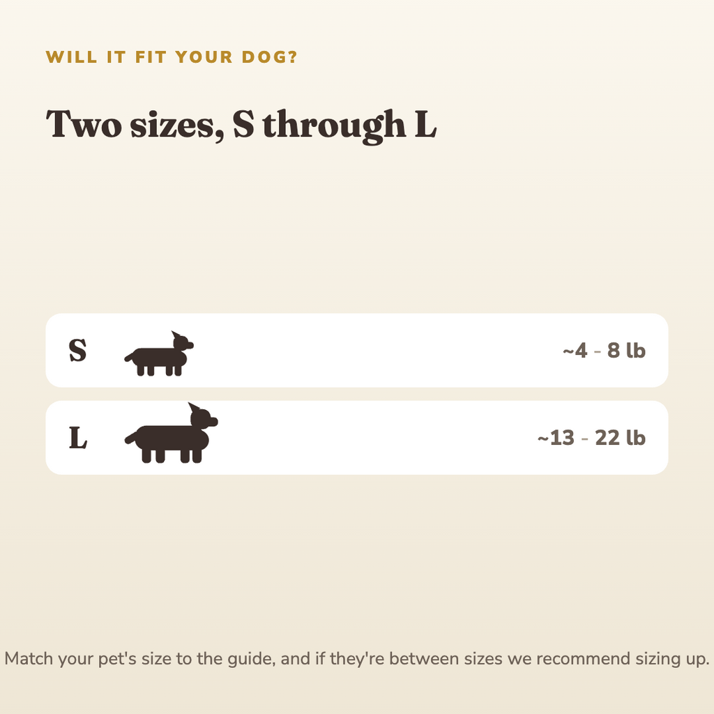 Size and fit guide for the pig dog hoodie - wrenwood sizefit