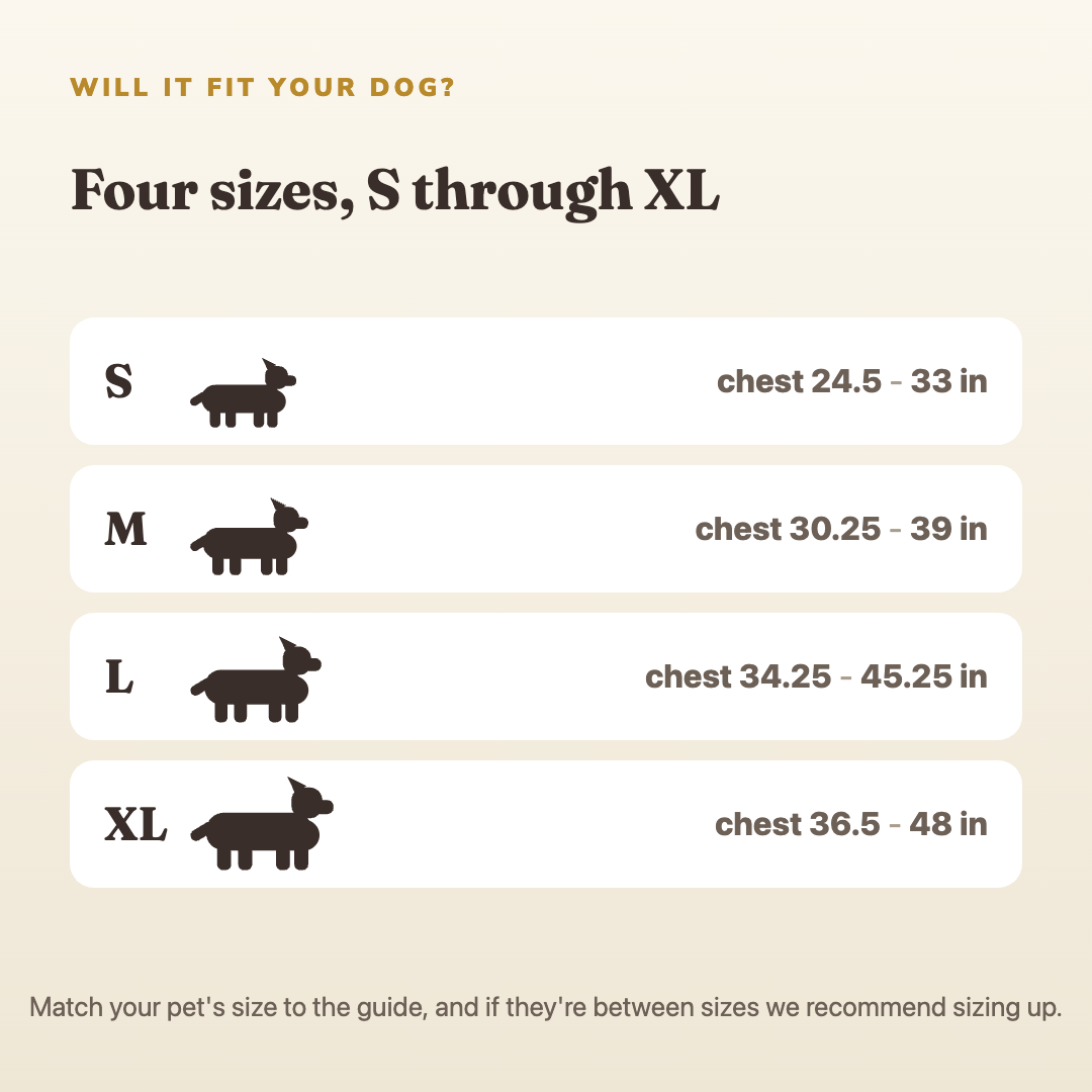 Size chart for the tactical dog harness set - wrenwood sizefit